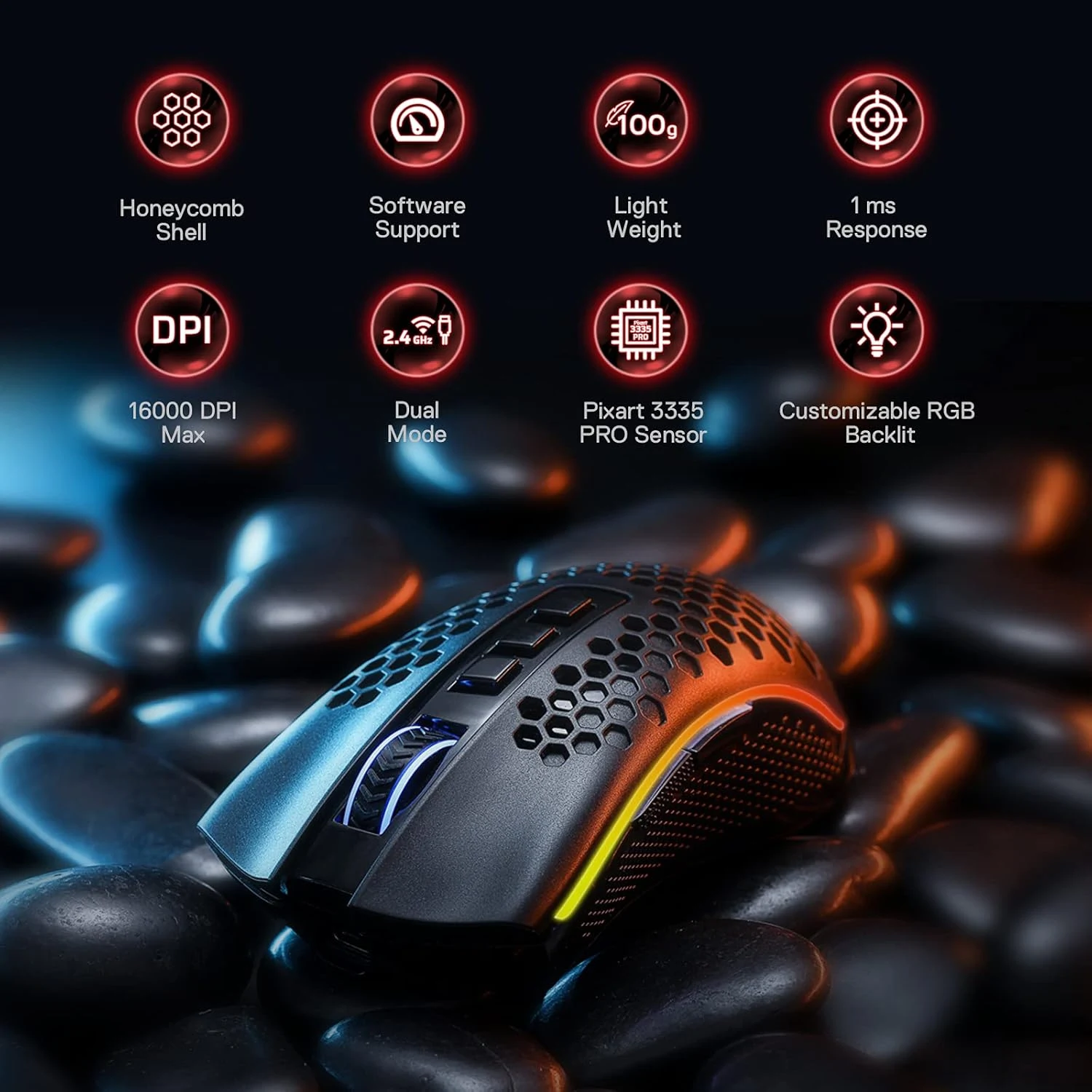 Redragon M808-KS STORM PRO RGB Dual mode Gaming Mouse - Black