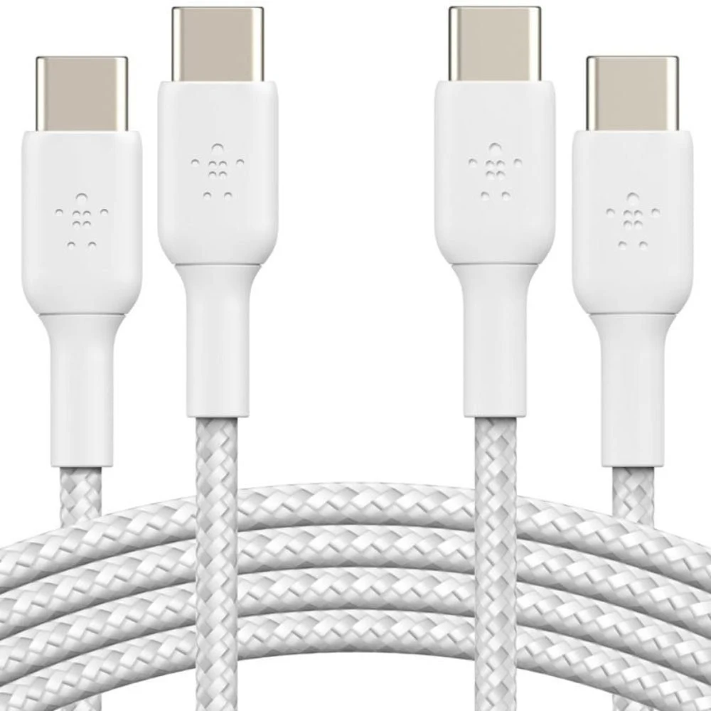 بلكين بوست تشارج كابل USB-C إلى USB-C مضفر 60W بطول 1 متر عبوة 2 قطعة أبيض
