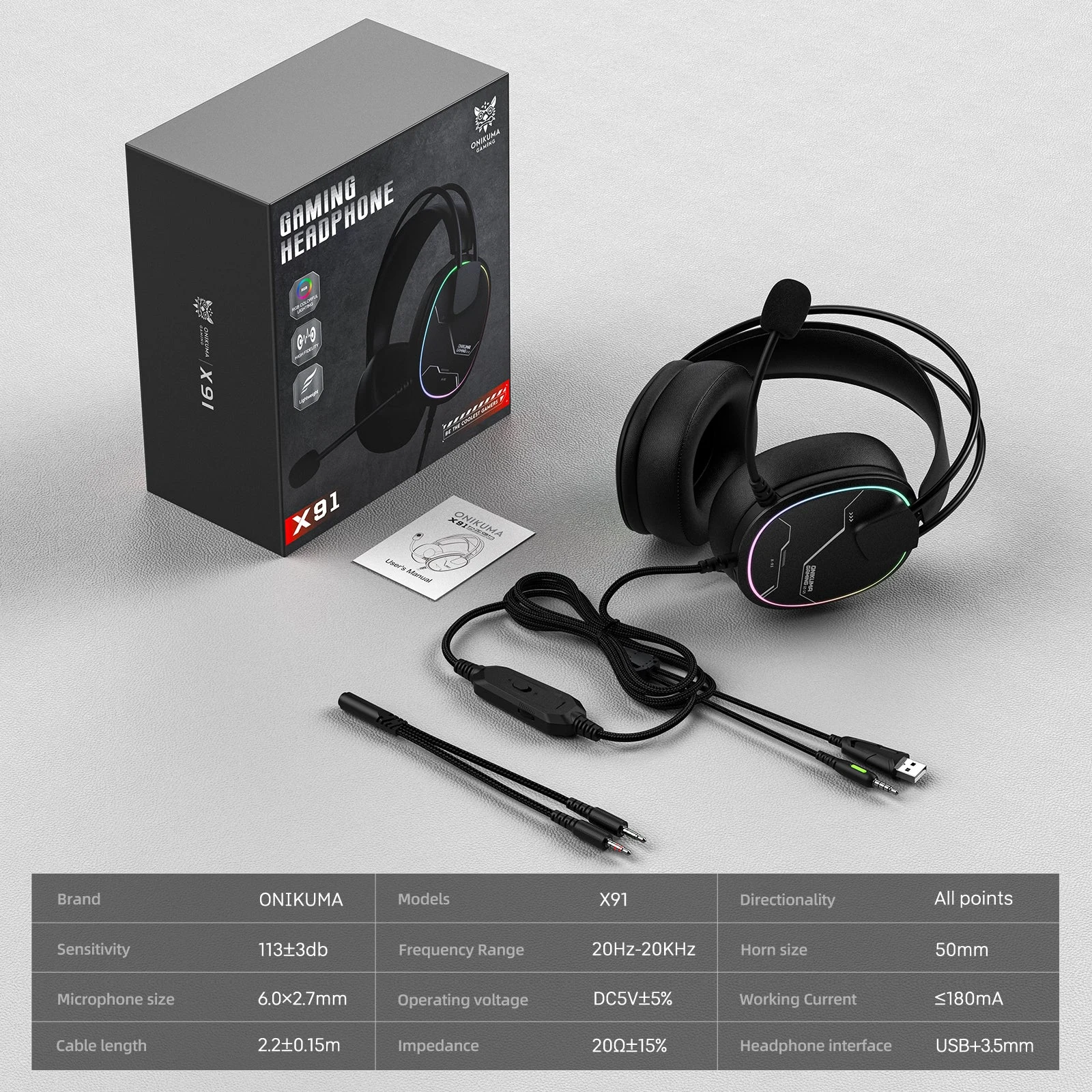ONIKUMA X91 RGB Wired Gaming Headset Black closing visual