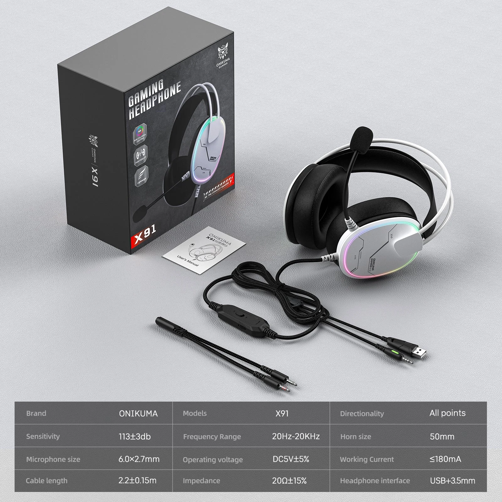 ONIKUMA X91 RGB Wired Gaming Headset White closing visual