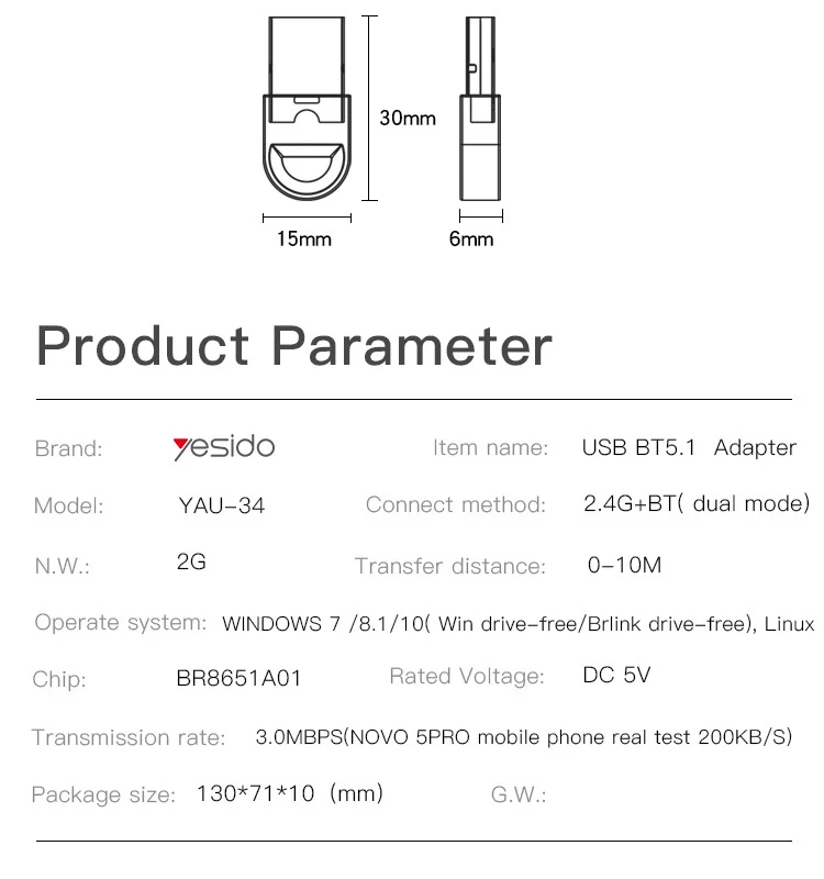 Yesido YAU34 Bluetooth Adapter