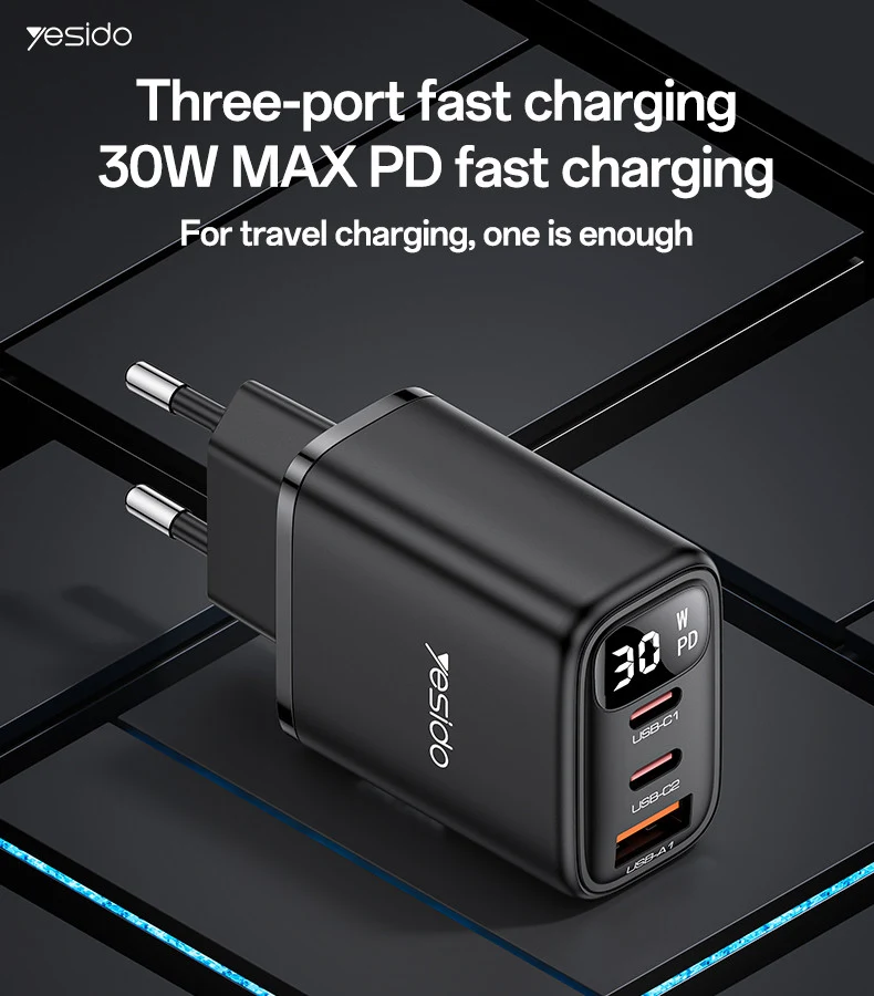 Yesido YC69 PD 30W Fast Charging 2 TC and USB Smart Display EU Plug