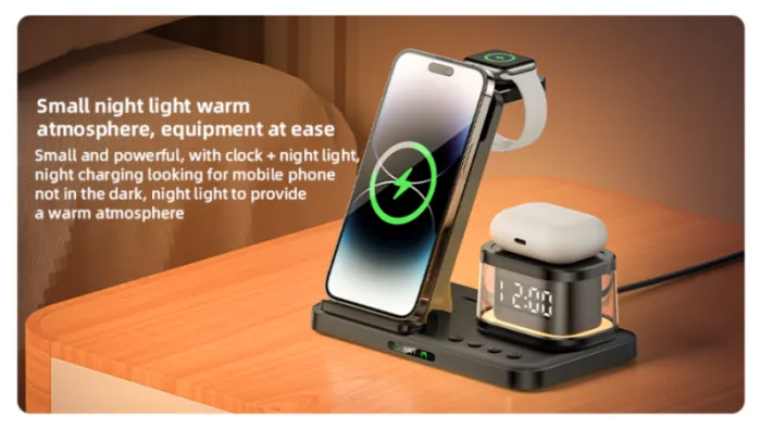 Yesido DS22 5 in 1 Clock Wireless Charging Stand For Apple