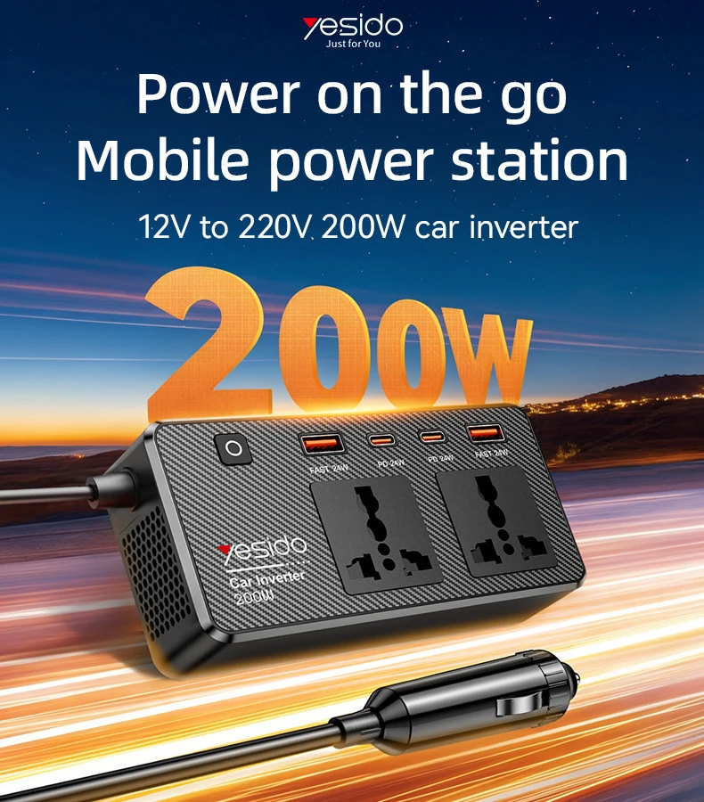 YESIDO VC07 200W Car Power Inverter 12V to 220V