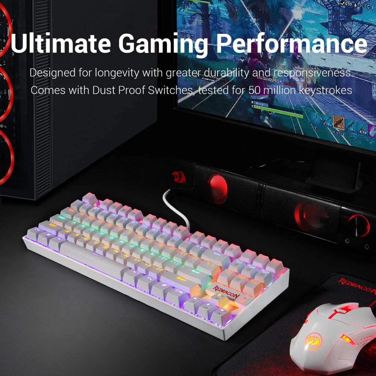 Redragon K552 KUMARA Rainbow Mechanical Gaming Keyboard - White