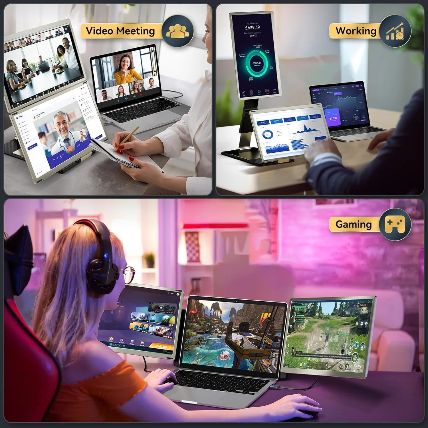 V2COM S6 15.6" FHD IPS Triple Laptop Screen Extender
