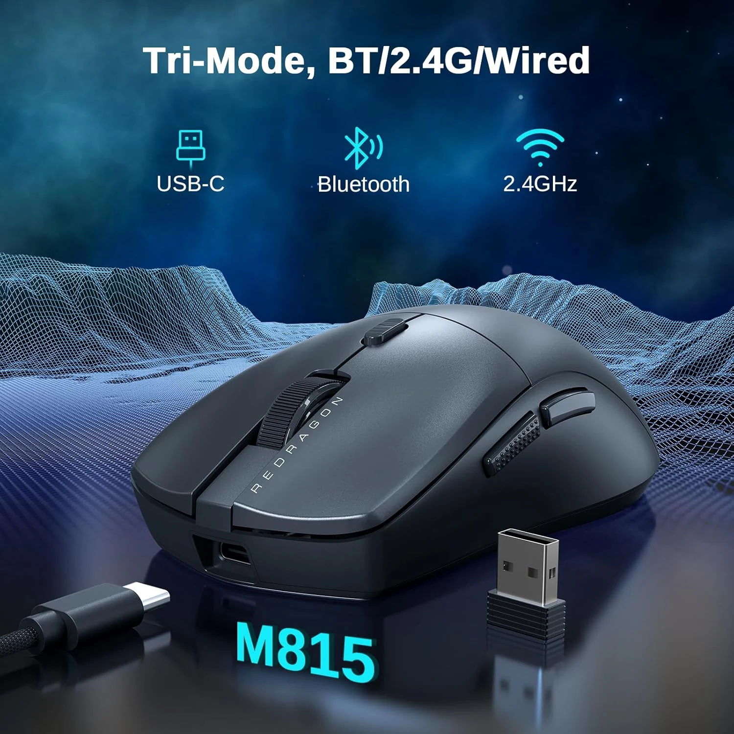 Redragon M815 PRO RGB Tri mode Gaming Mouse - Black