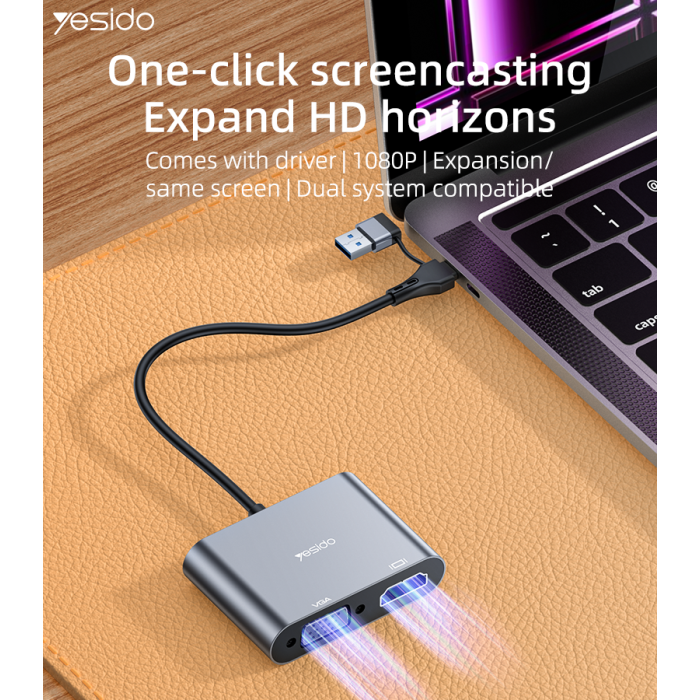 Yesido HM15 USB/Type-C to HDMI or VGA Laptop Screen Splitter