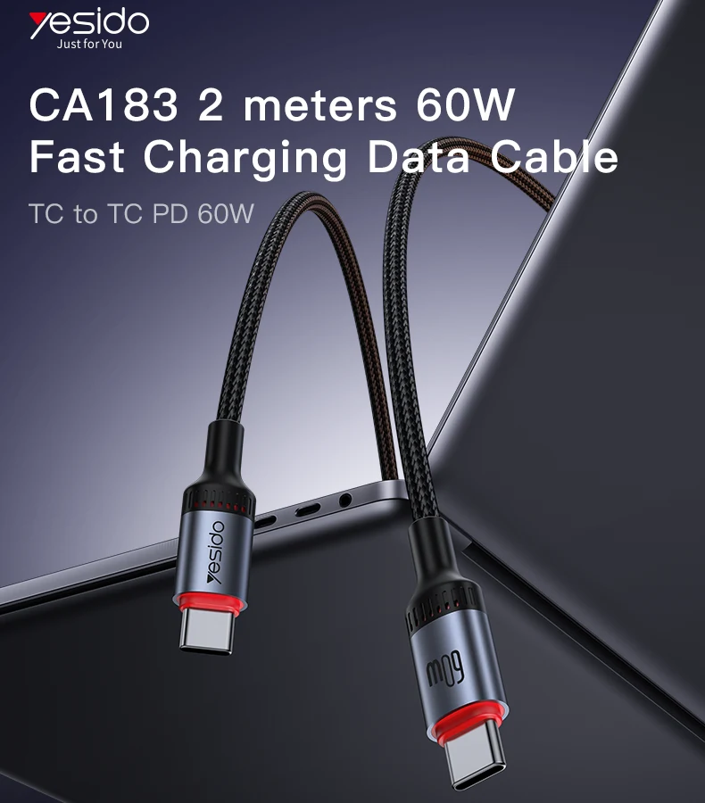 YESIDO CA183 Type-C to Type-C Cable 60W 2M