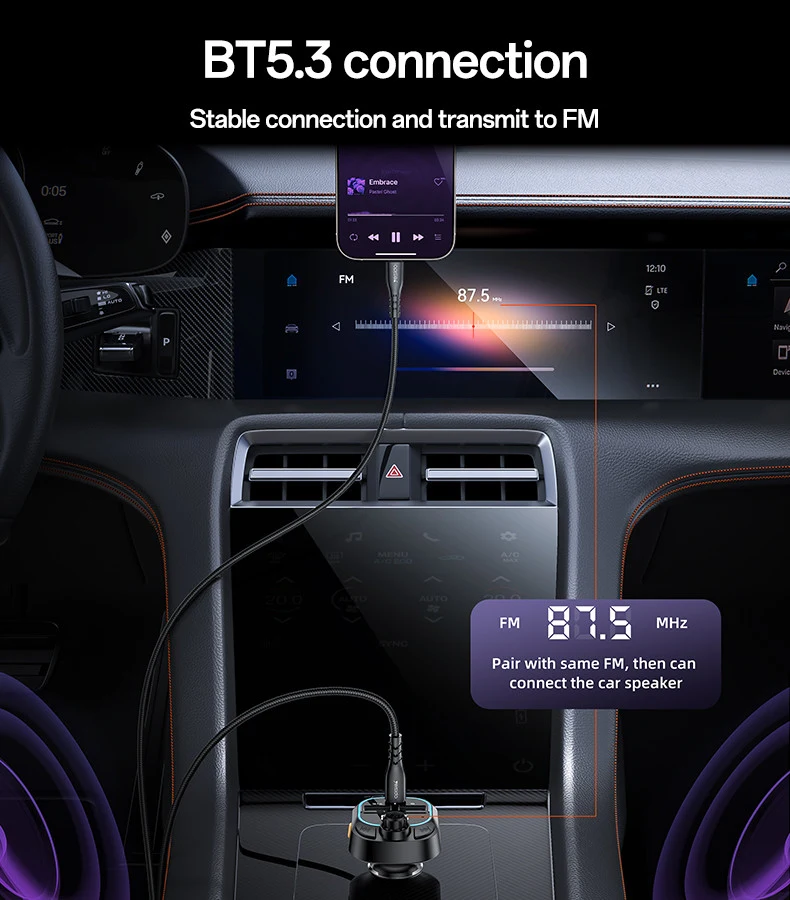 Yesido Y70 BT5.3 3-Device Car Charger FM Transmitter