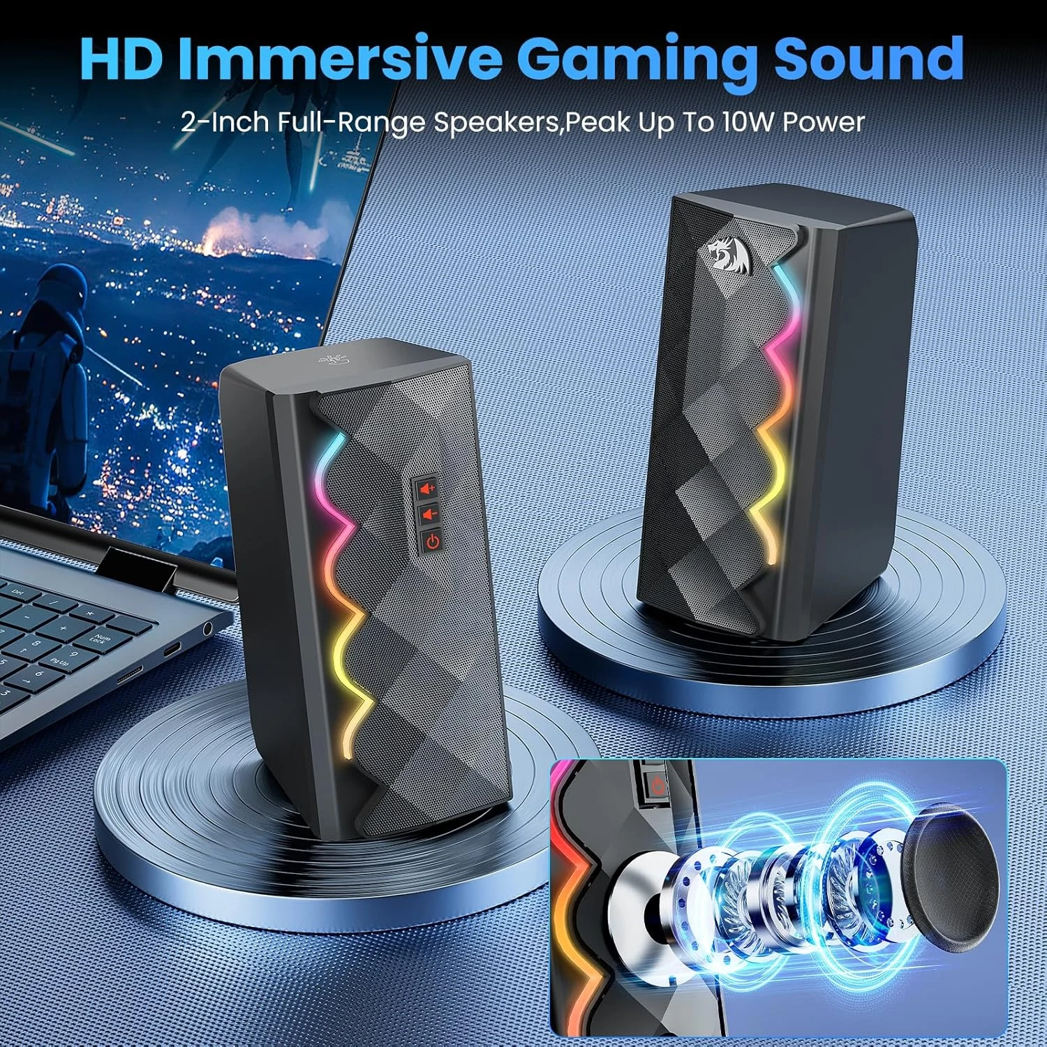 Redragon GS522 Cipher Stereo PC RGB Gaming Speaker - Black