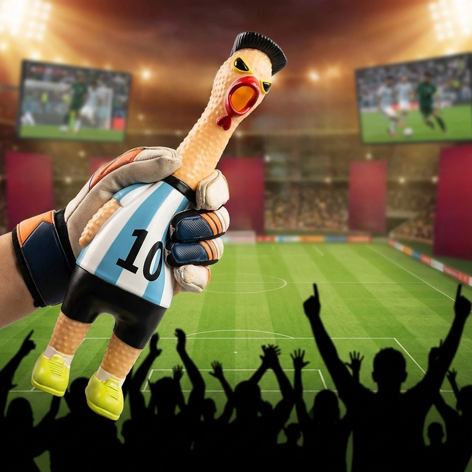 Screaming Chicken Squeeze Toy Messi Football Edition