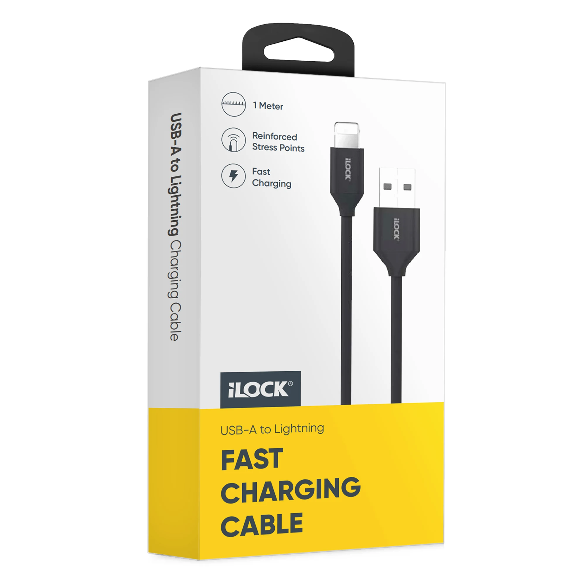 iLOCK USB-A to Lightning Fast Charging Cable 1M - Black closing visual