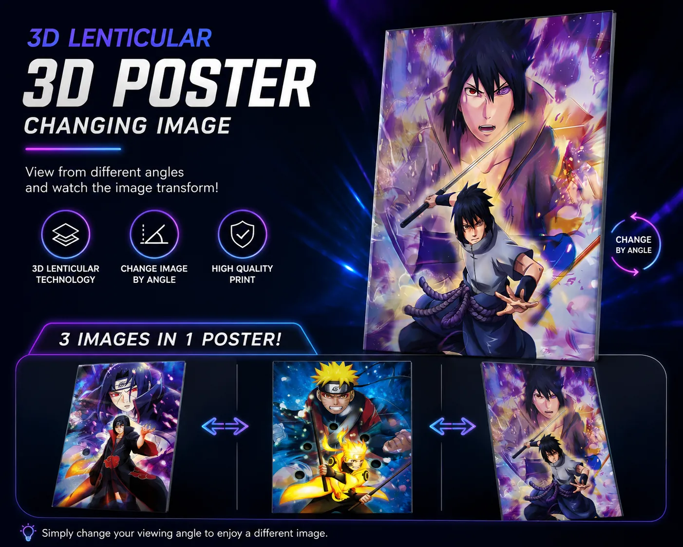 Naruto 3 in 1 Naruto Itachi Sasuke 3D Poster