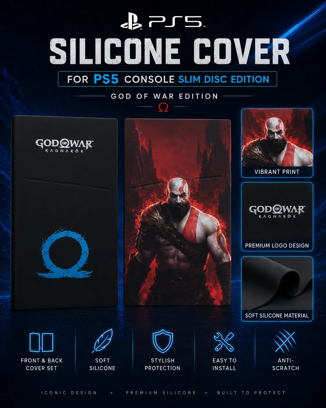 God of War PS5 Slim Disc Silicone Cover closing visual