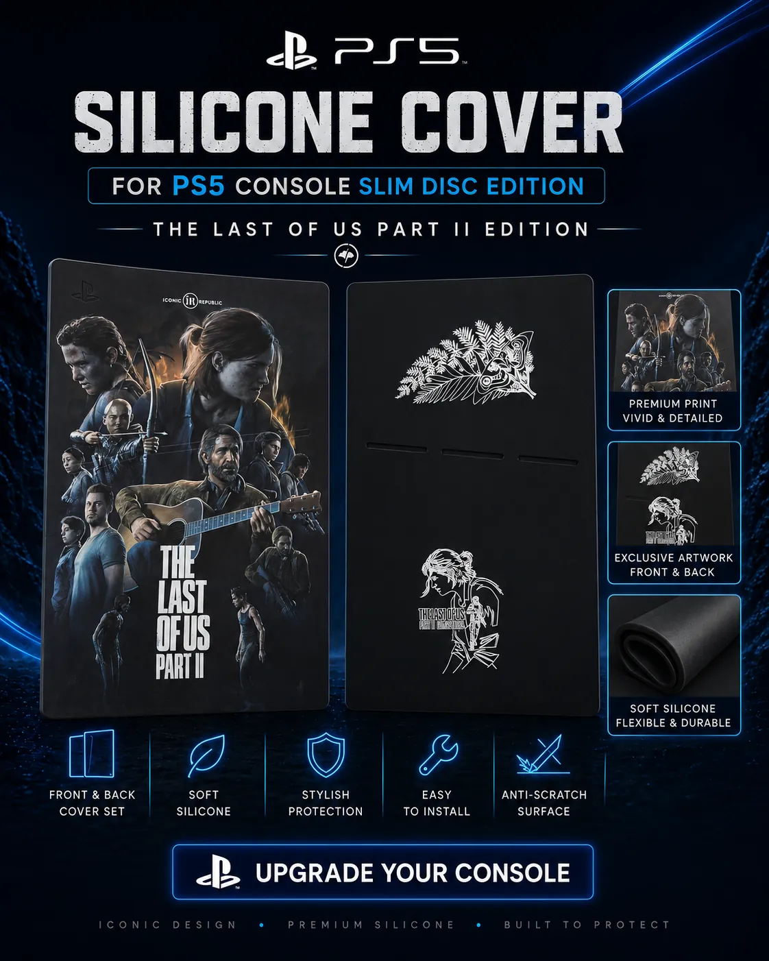 The Last of Us Part II PS5 Slim Disc Silicone Cover closing visual