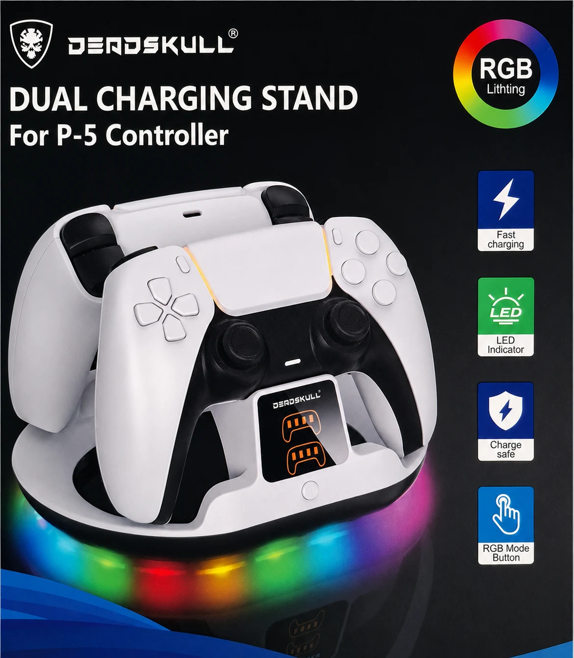 Deadskull Dual Charging Stand for PS5 RGB Dock Station White
