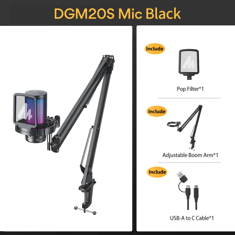 مايك ألعاب ماونو DGM20S GamerWave RGB مع Boom Arm أسود