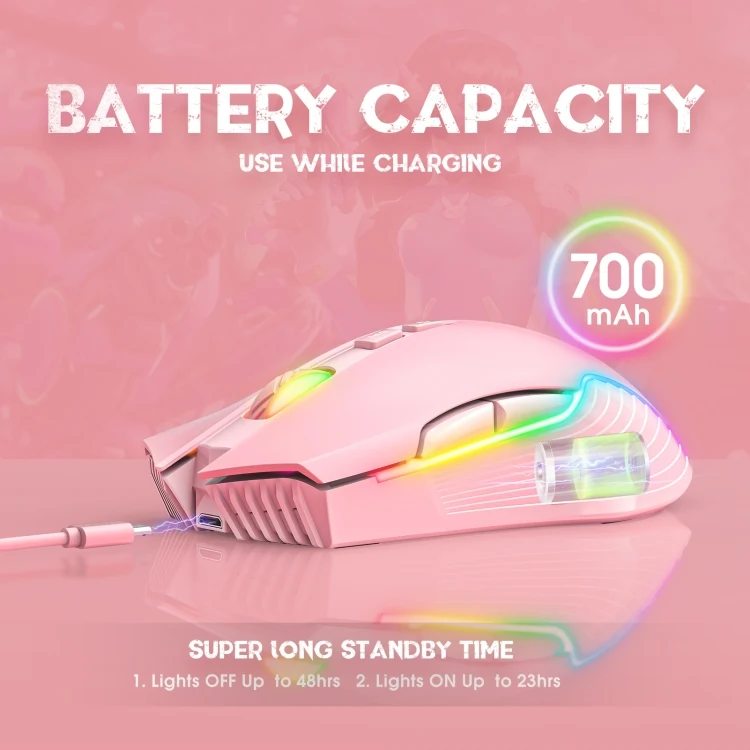 Onikuma CW905 Wireless RGB Gaming Mouse - Pink