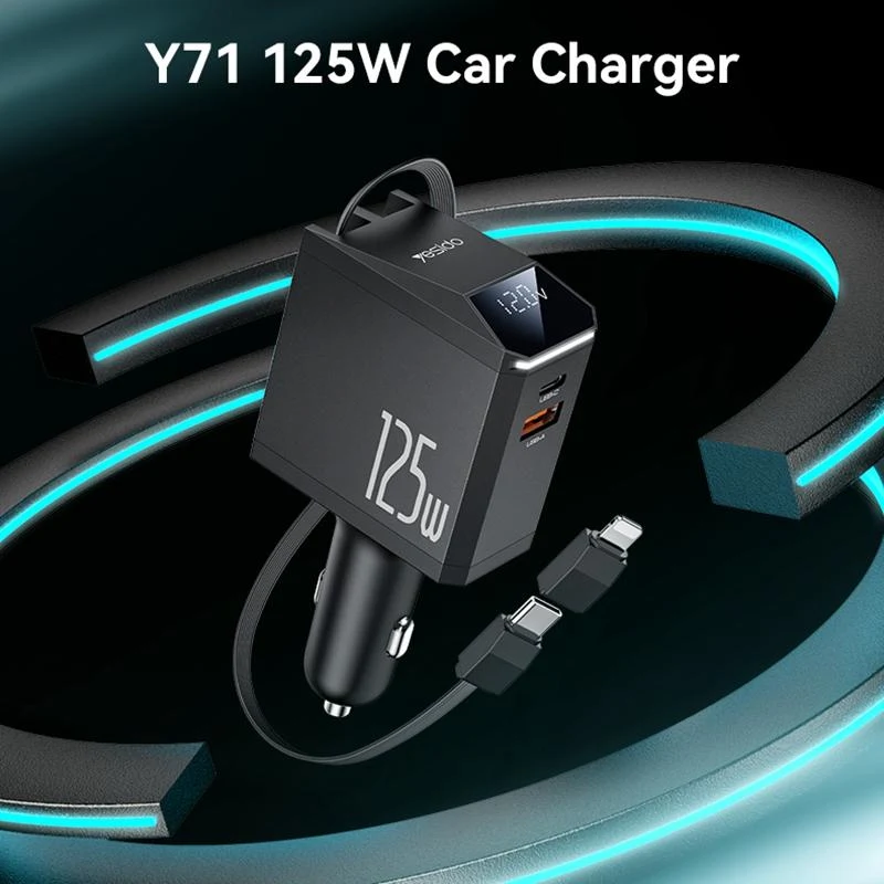 YESIDO Y71 125W 3-in-1 Retractable Car Charger