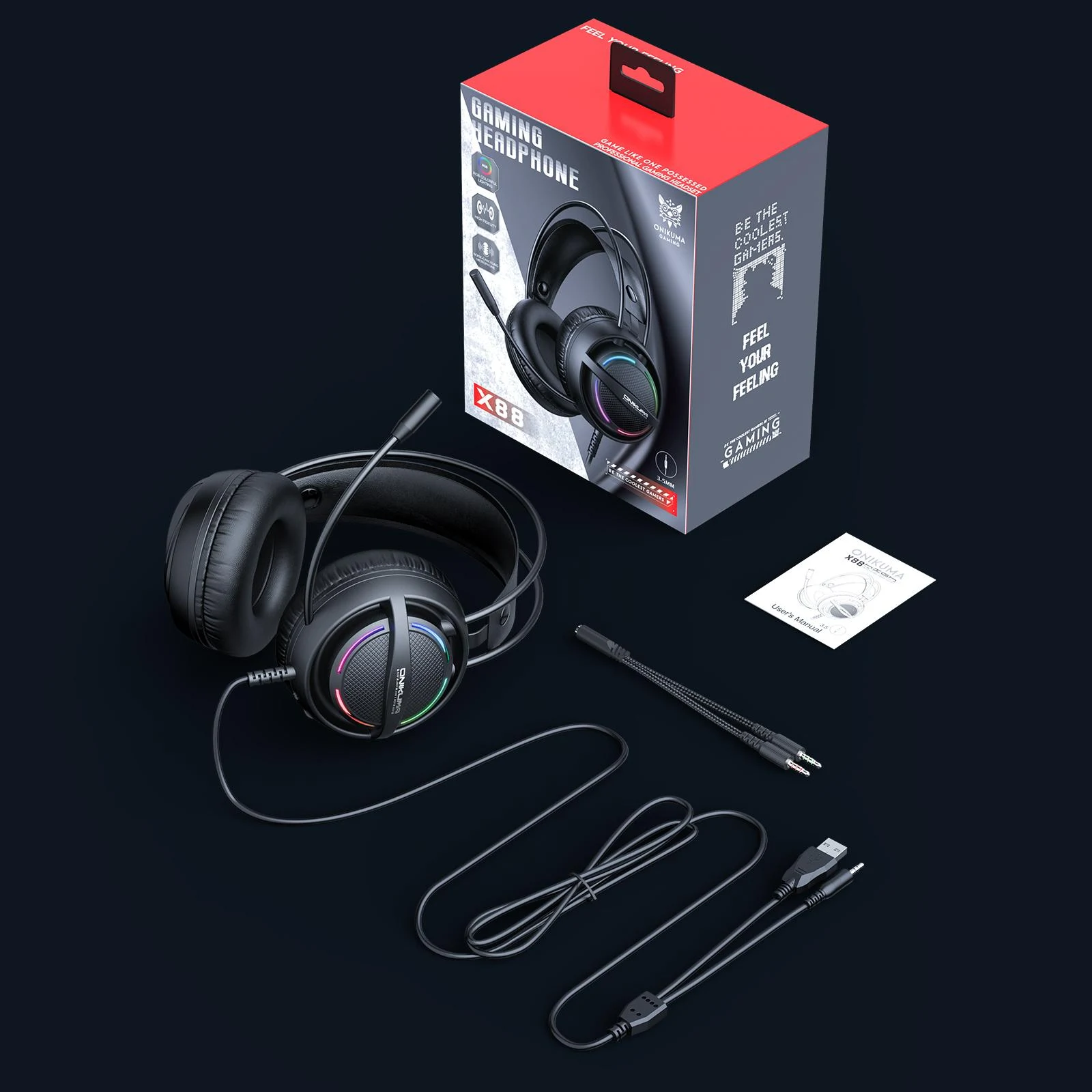ONIKUMA X88 RGB Wired Gaming Headset Black