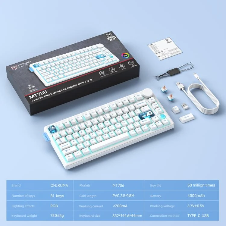 ONIKUMA MT706 White Mechanical Keyboard