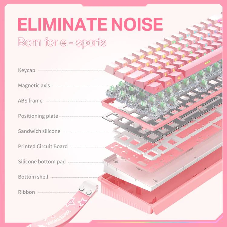 ONIKUMA G69 RGB Wired Hall-Effect Magnetic Gaming Keyboard - Pink