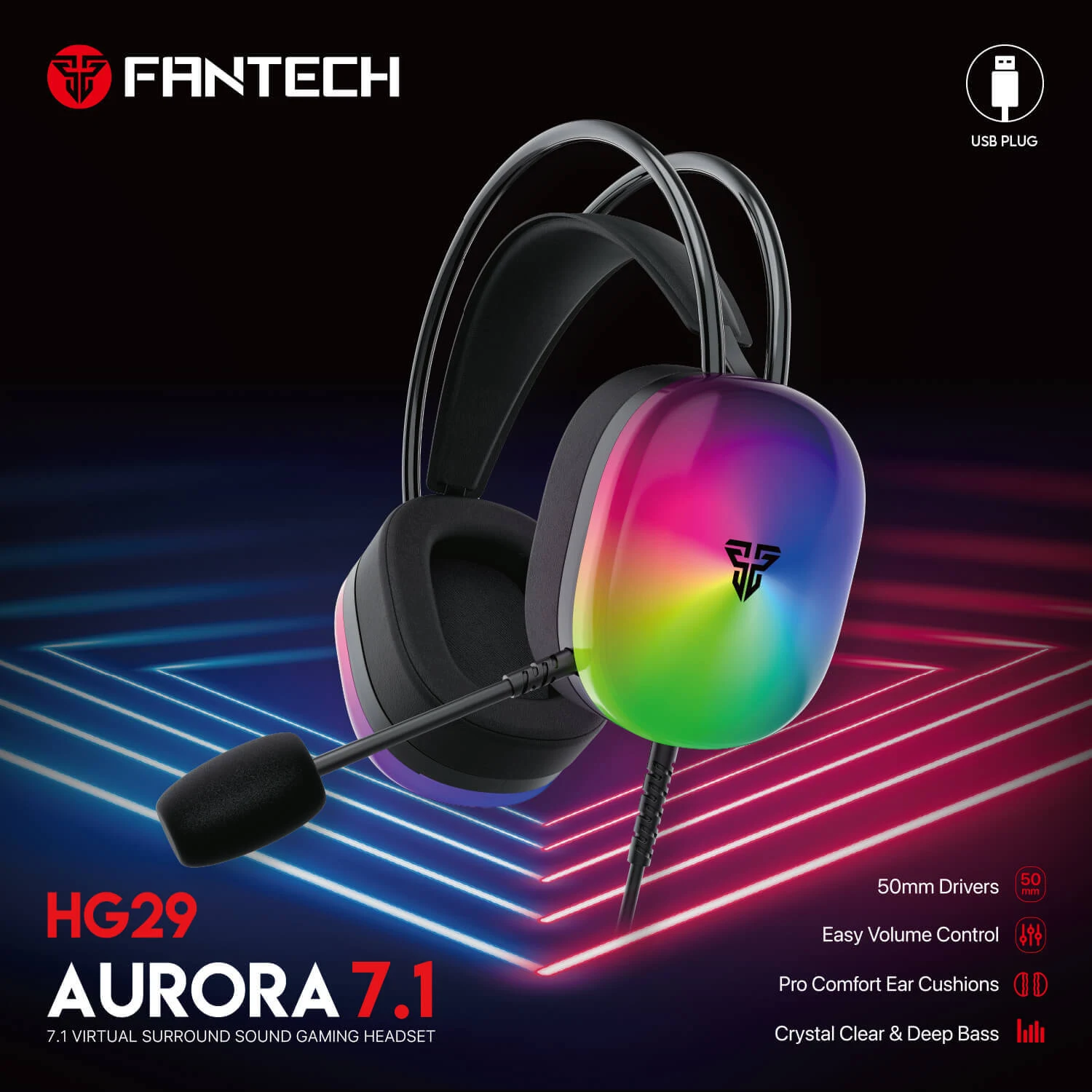 سماعة ألعاب فانتيك AURORA HG29 7.1 سلكية أسود