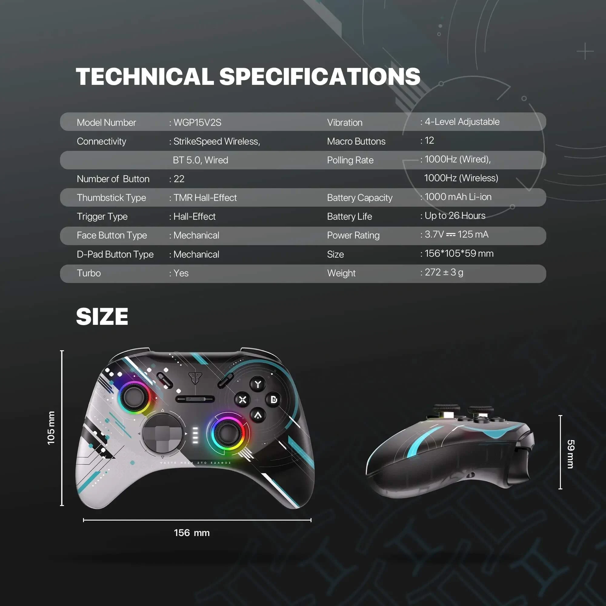 Fantech EOS Pro II S WGP15V2S Geminus Black TMR Wireless Controller