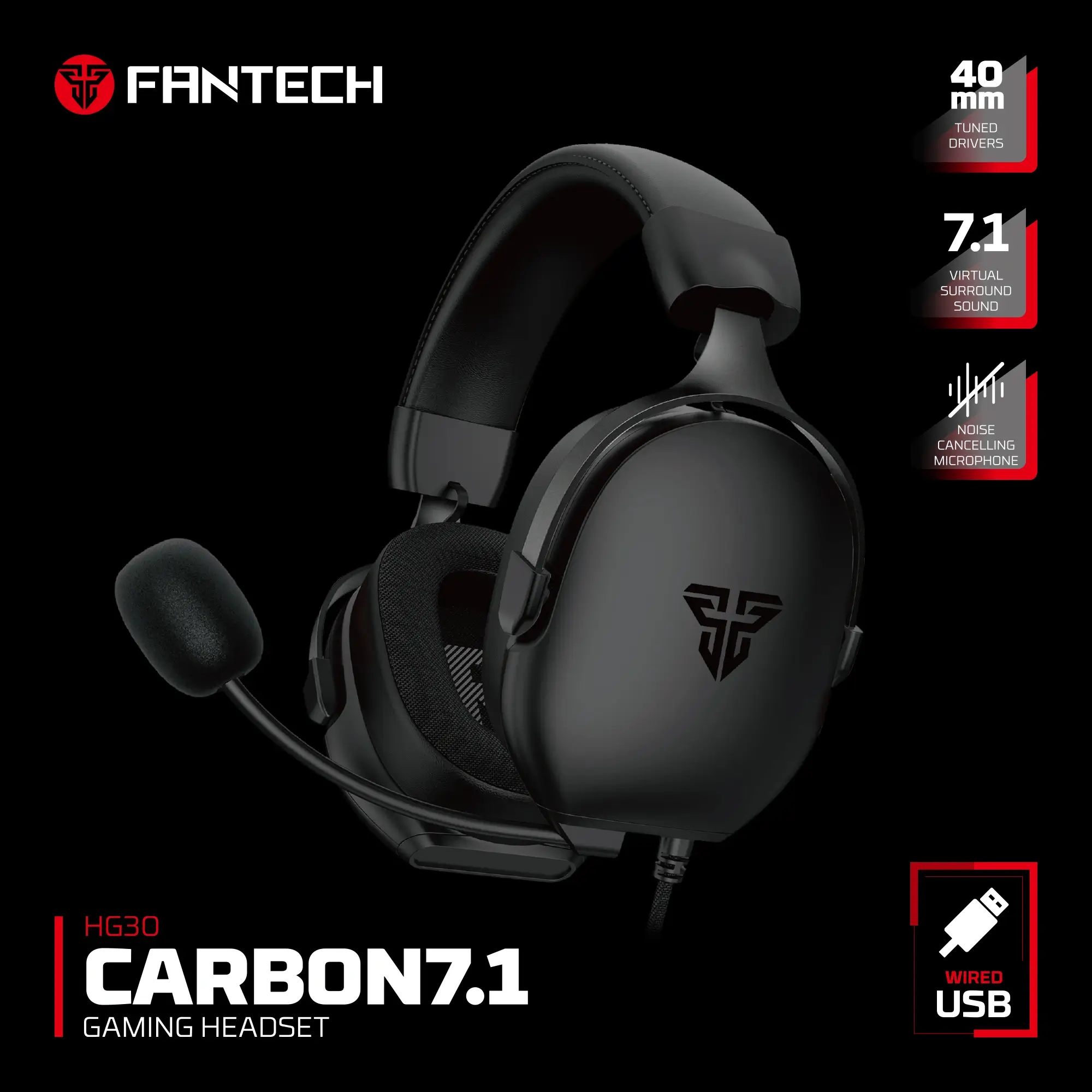 سماعة ألعاب فانتيك CARBON HG30 7.1 سلكية أسود