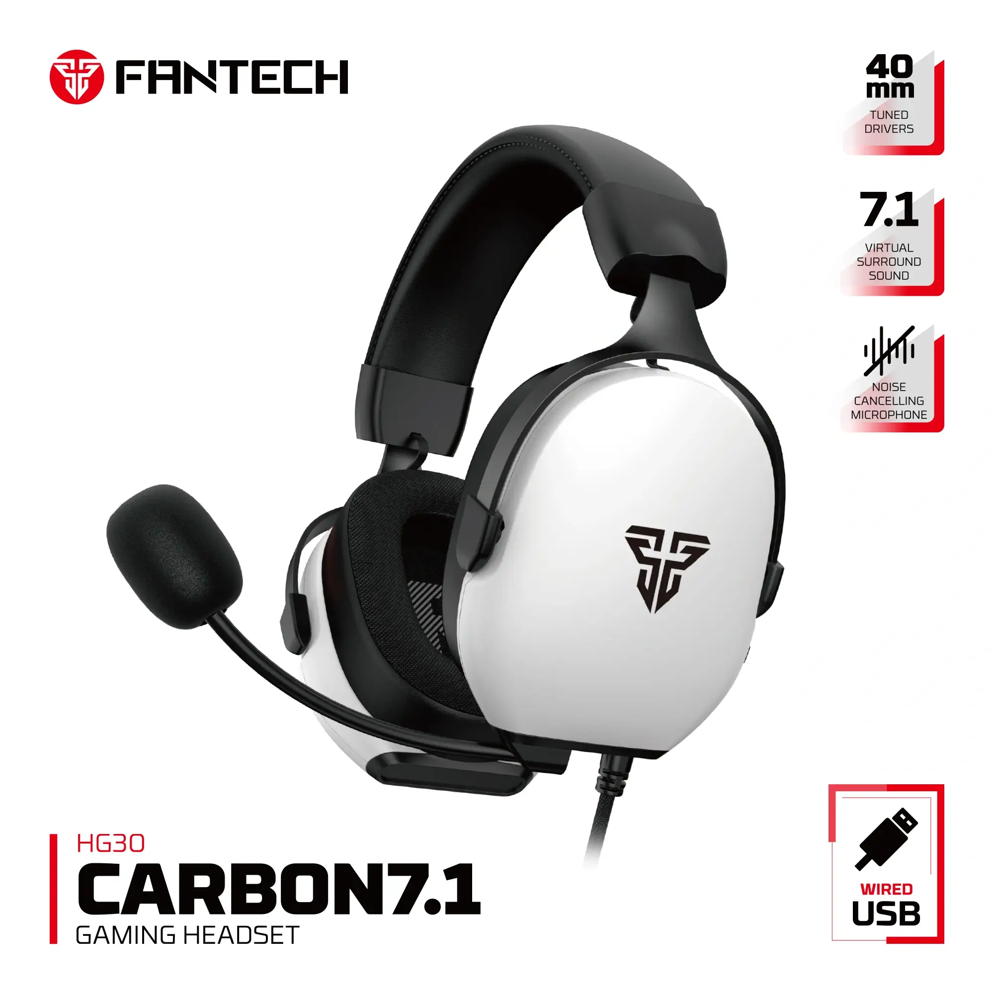 سماعة ألعاب فانتيك CARBON HG30 7.1 سلكية أبيض