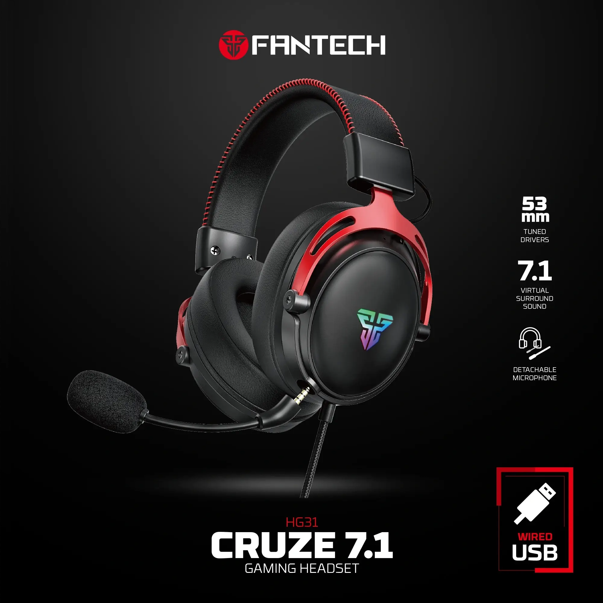 Fantech CRUZE HG31 7.1 Wired Gaming Headset Black