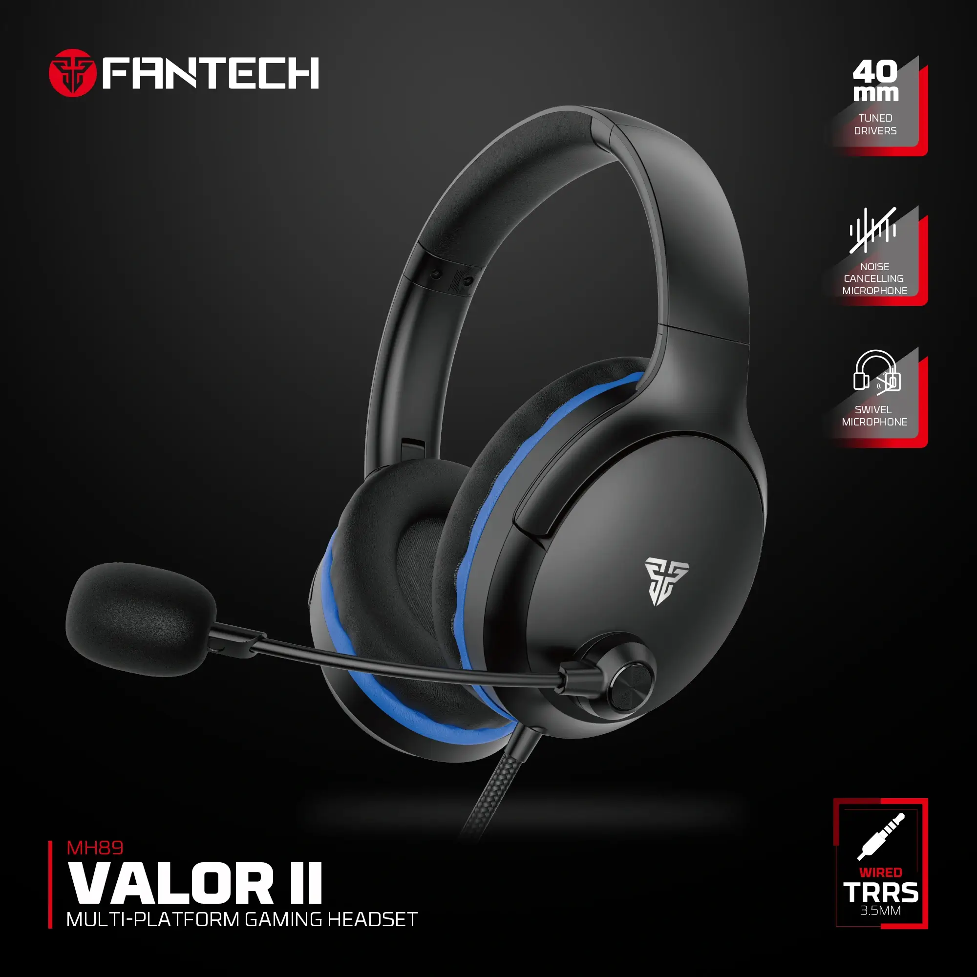 سماعة الألعاب السلكية Fantech Valor II MH89 باللون الأسود