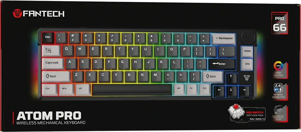 Fantech ATOM PRO-MK919 black wireless mechanical keyboard with red switches