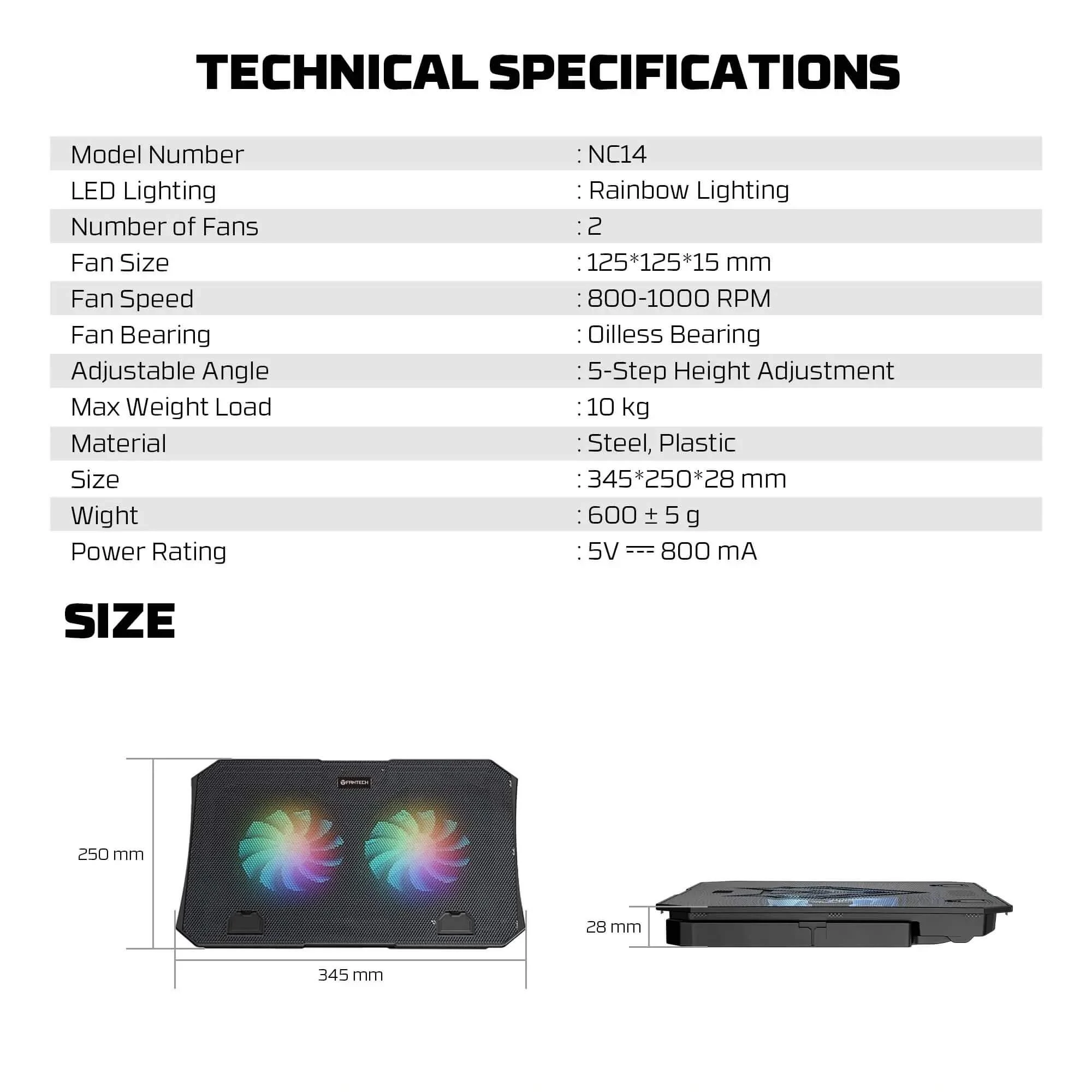 Fantech NC14 Laptop Cooling Pad Black