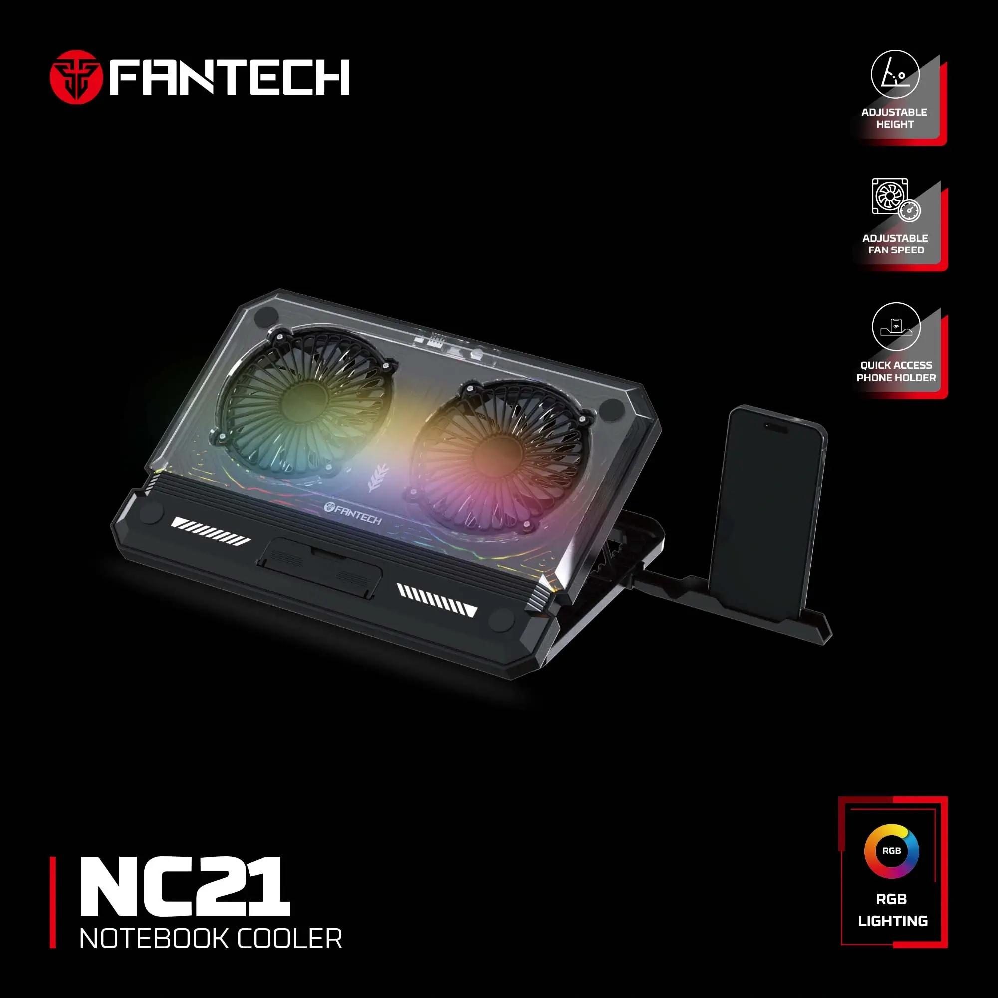 Fantech NC21 Notebook Cooler Laptop Cooling Pad Black
