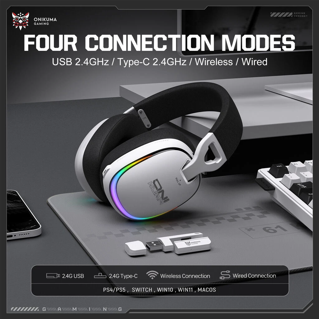 ONIKUMA GT805 White 4-Mode Connection