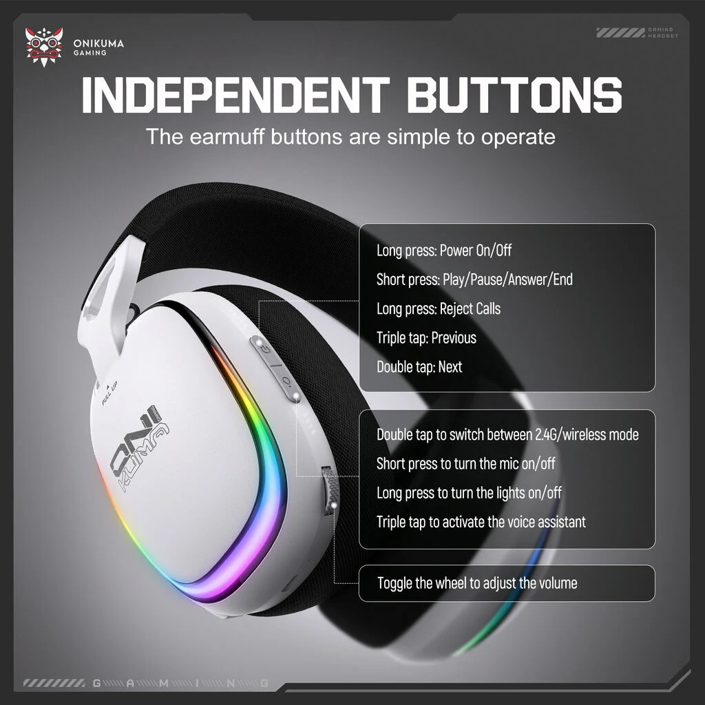 ONIKUMA GT805 White Hidden Microphone