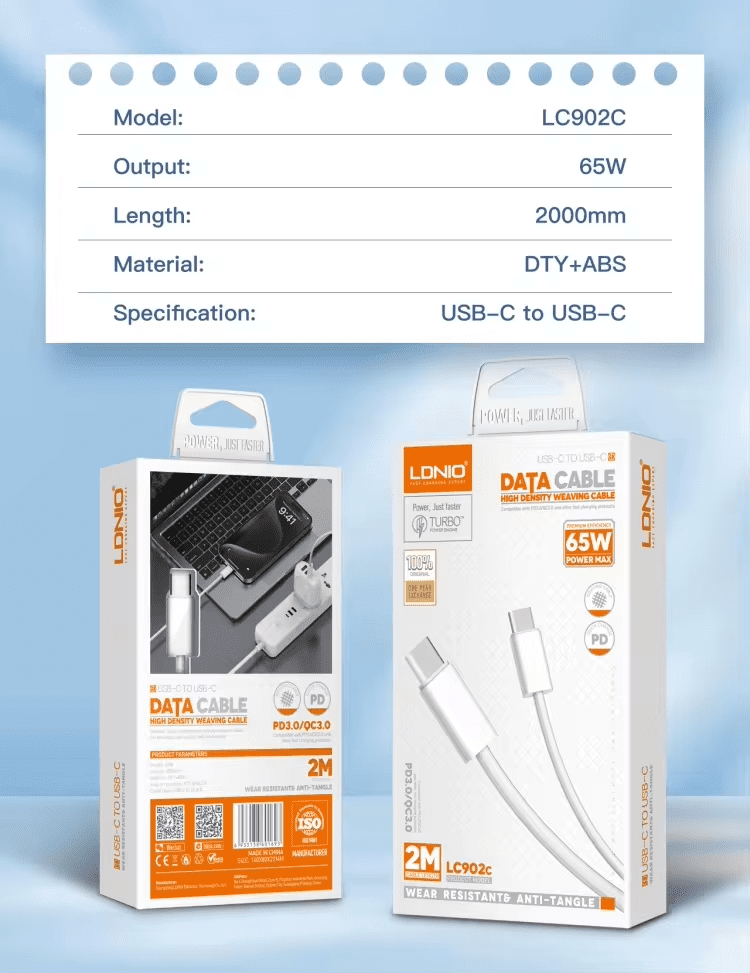 LDNIO iP-902C Fast Charging Cable 2M White