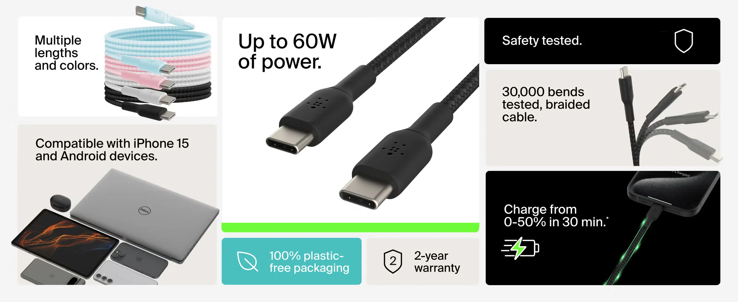 Belkin BoostCharge Braided USB-C to USB-C Cable 60W 1m Black