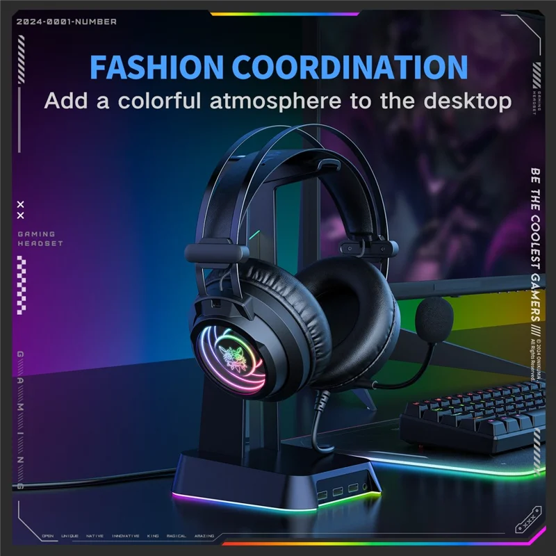 أونيكوما X80 سماعة جيمينج سلكية RGB – أسود