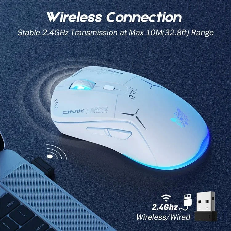 Onikuma CW917 Dual Mode RGB Gaming Mouse – White