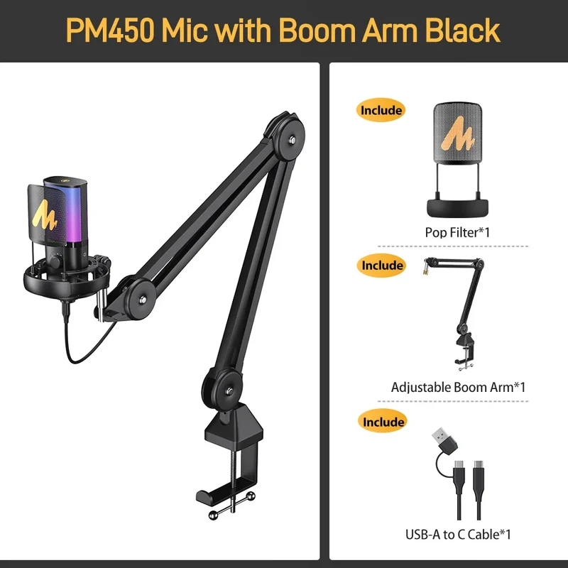 مايك كوندنسر ماونو PM450 USB مع ذراع BA37 Boom Arm أسود