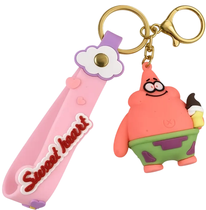 SpongeBob Patrick Star Holding Ice Cream Pink Strap Keychain