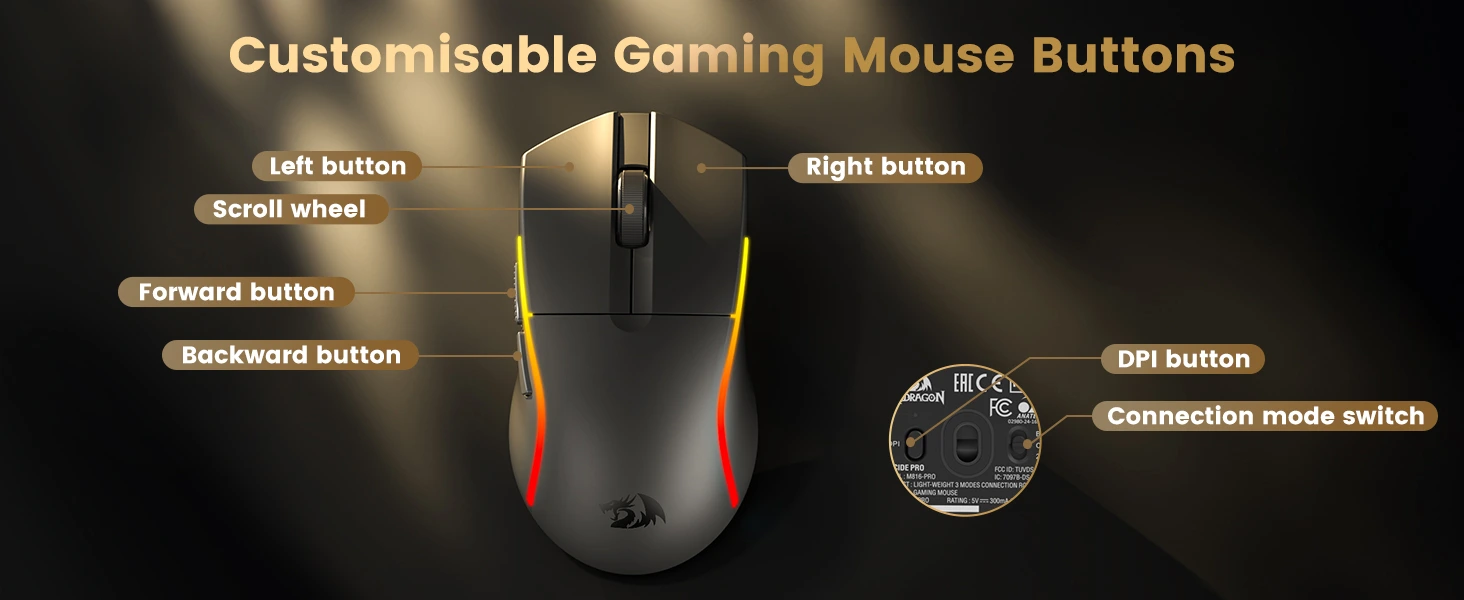ماوس ريدراجون M816-STD RGB لاسلكي للألعاب - أسود