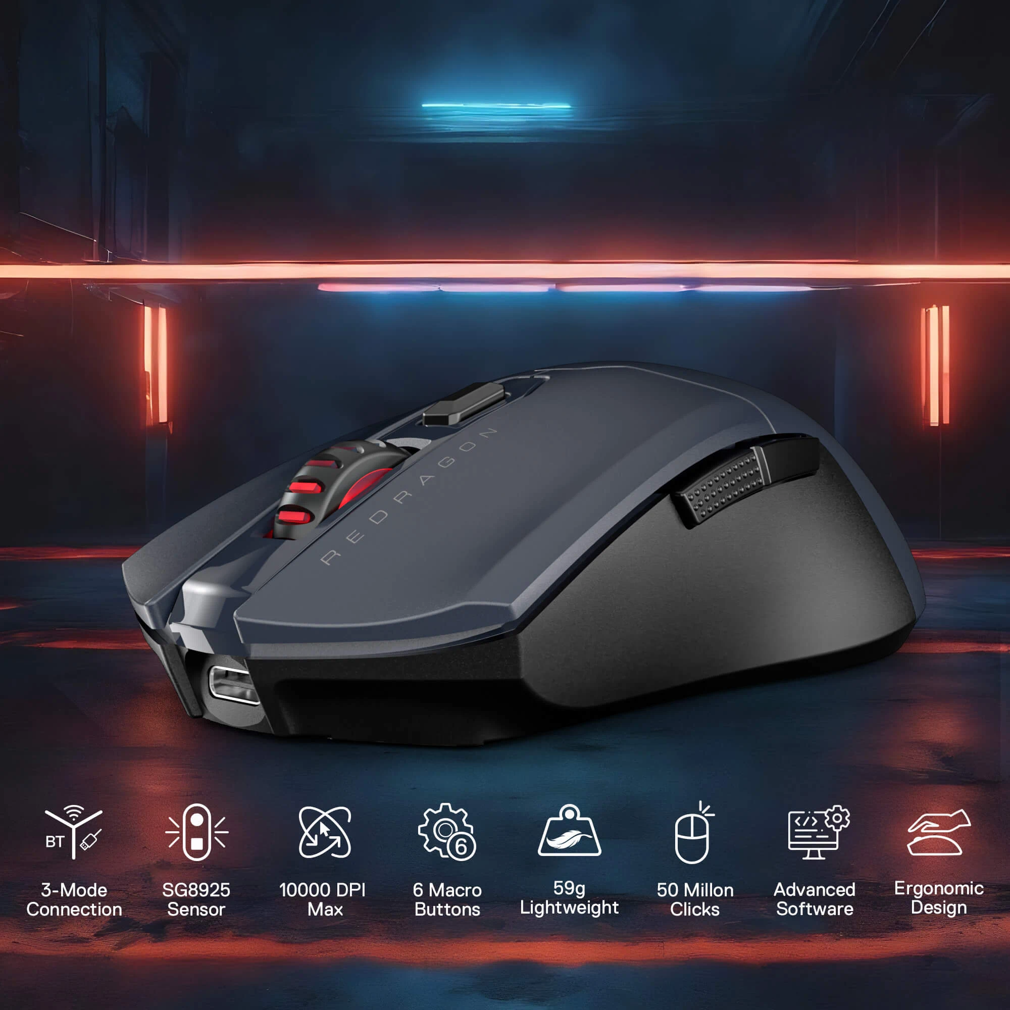 Redragon FYZU M995 LIT Tri Mode Gaming Mouse - Black