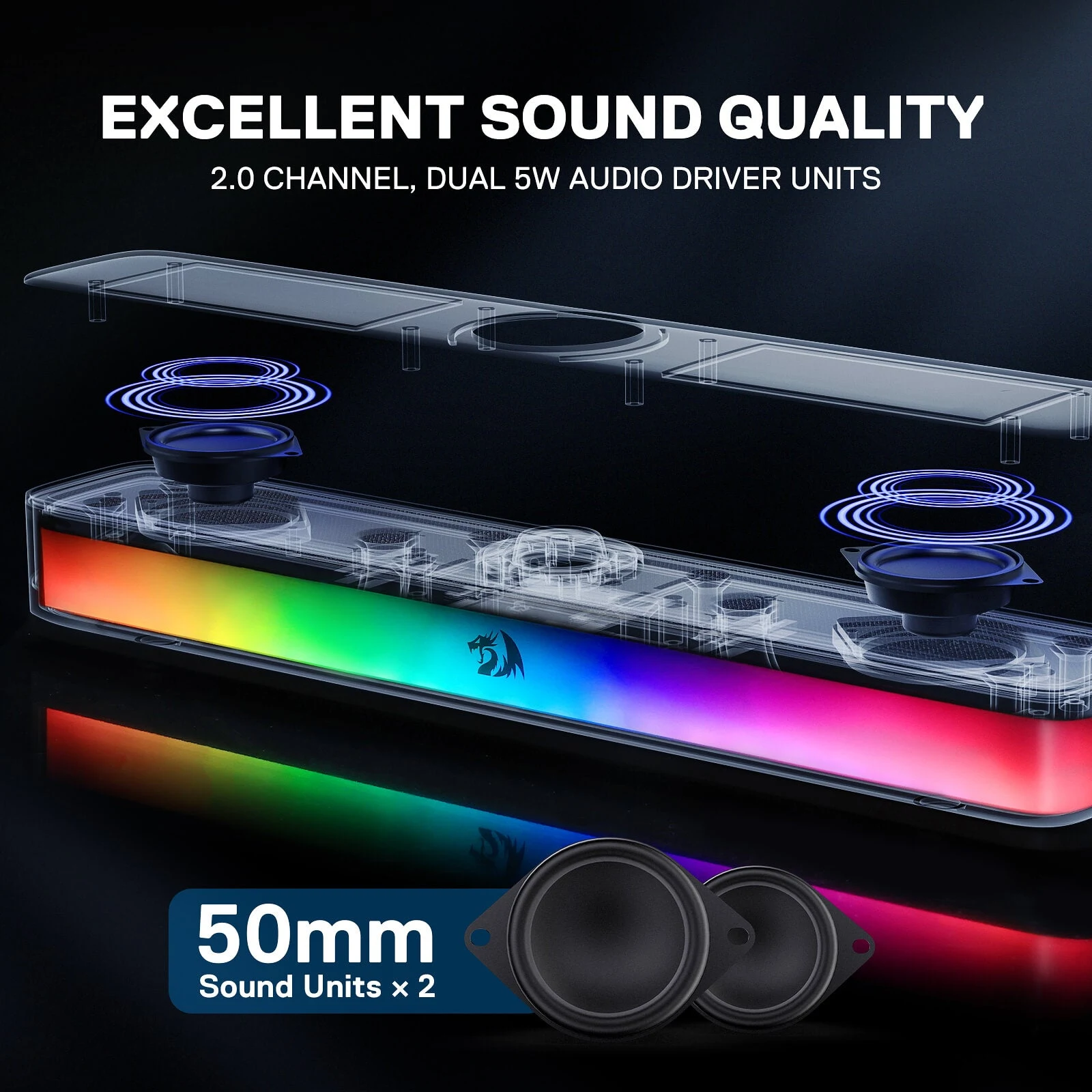 Redragon GS515 NEO Wireless RGB PC Soundbar - Black