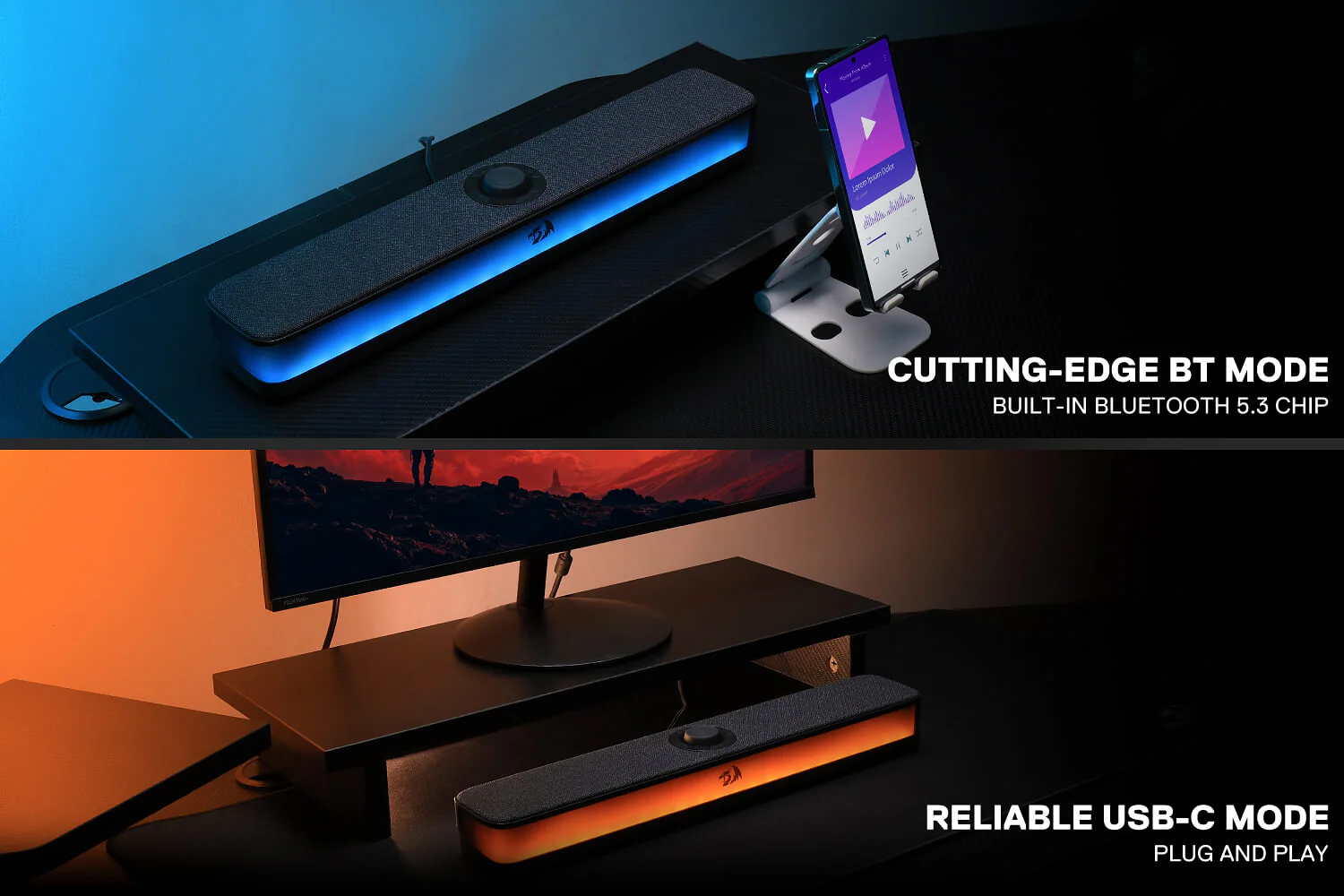 Redragon GS515 NEO Wireless RGB PC Soundbar - Black
