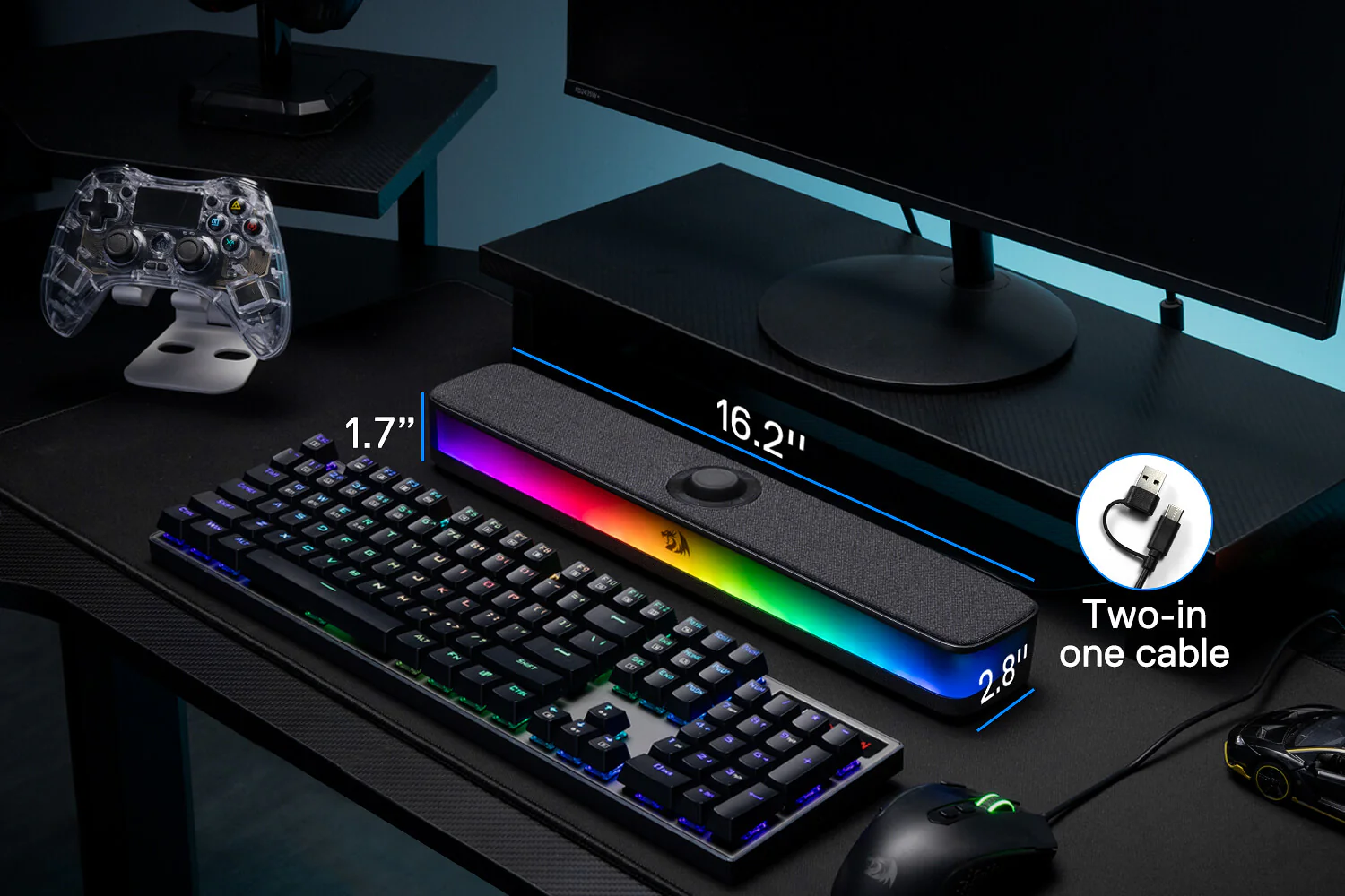Redragon GS515 NEO Wireless RGB PC Soundbar - Black