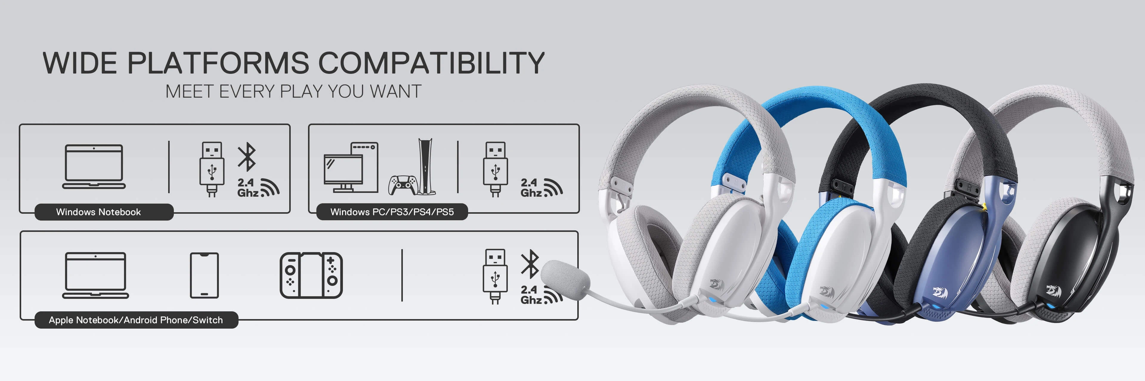 Redragon H878 SKULD Pro Wireless Gaming Headset - White & Blue